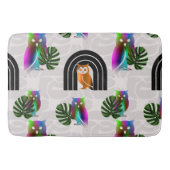 Whimsical Boho Owl & Tropical Monstera Leaf バスマット (正面)
