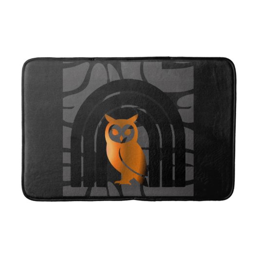 Whimsical Boho Owl & Tropical Monstera Leaf バスマット (正面)