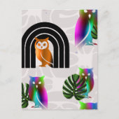 Whimsical Boho Owl & Tropical Monstera Leaf ポストカード (正面)