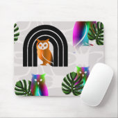 Whimsical Boho Owl & Tropical Monstera Leaf マウスパッド (マウス)