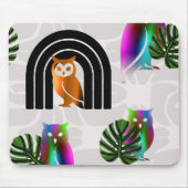 Whimsical Boho Owl & Tropical Monstera Leaf マウスパッド (正面)