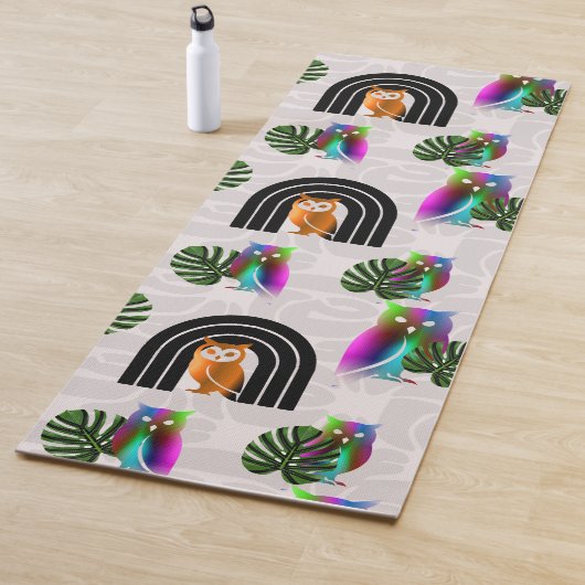 Whimsical Boho Owl & Tropical Monstera Leaf ヨガマット (インサイチュ)