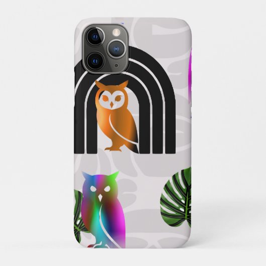 Whimsical Boho Owl & Tropical Monstera Leaf Case-Mate iPhoneケース (裏)