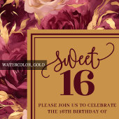 Whimsical Boho Sweet Sixteen Burgundy Blush Floral 招待状