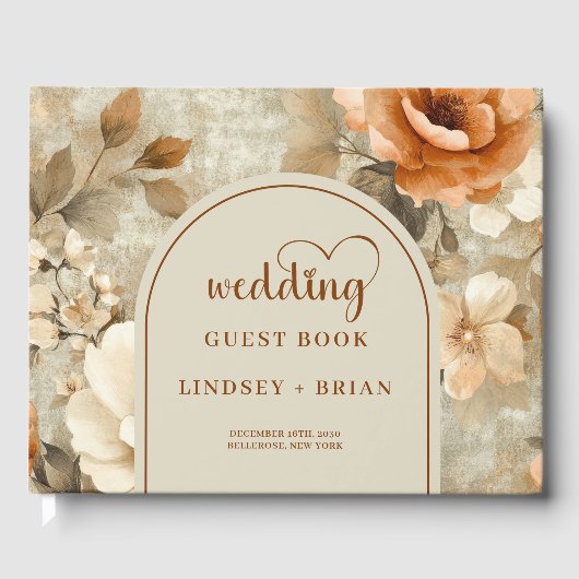 Whimsical Boho Terracotta Beige Olive Wedding Book ゲストブック (正面)