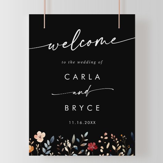 Whimsical Boho Wildflower DIY Wedding Welcome Sign ポスター