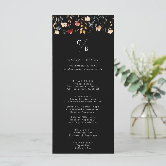Whimsical Boho Wildflower Monogram Wedding メニュー (スタンド正面)