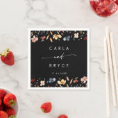 Whimsical Boho Wildflower Monogram Wedding Napkins スタンダードカクテルナプキン (インサイチュ)