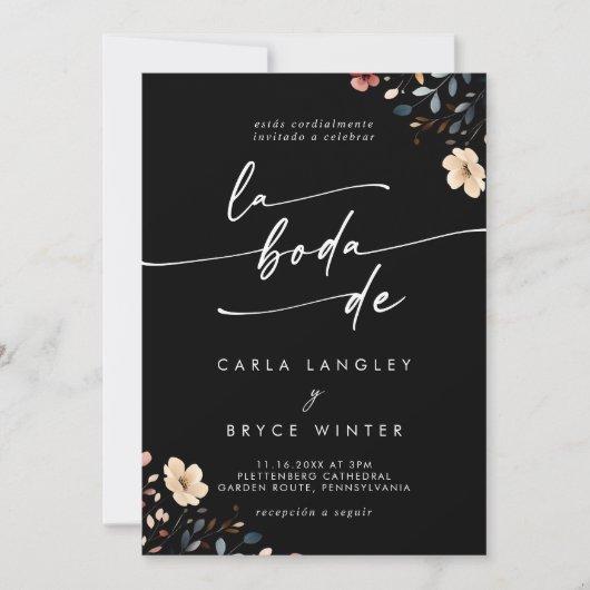 Whimsical Boho Wildflower QR Code Spanish Wedding 招待状 (正面)