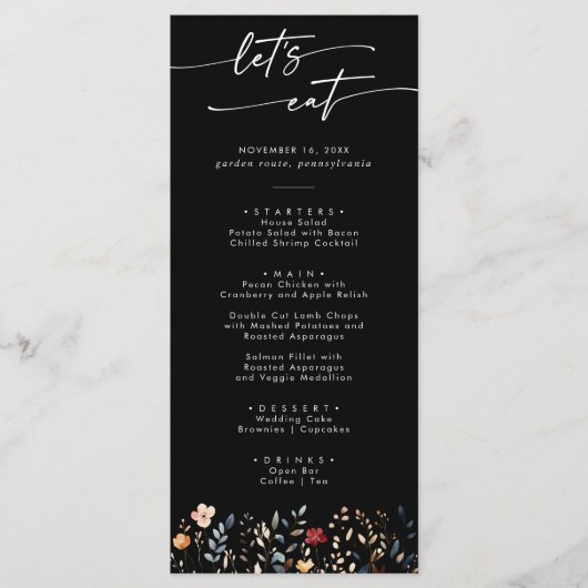 Whimsical Boho Wildflower Thank You and Wedding メニュー (正面)