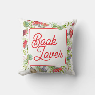 Whimsical Book Lover Mushroom Throw Pillow クッション