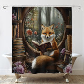 Whimsical Book Lover Reading Fox シャワーカーテン