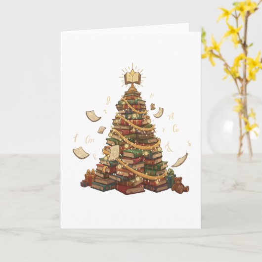  Whimsical Book Lover's Christmas Tree | Literary  カード (黄色い花)