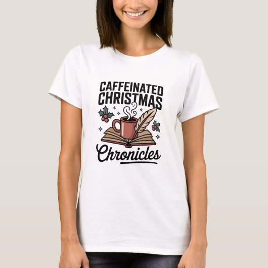 Whimsical Book Mug Holiday Caffeine Cheer Tシャツ (正面)