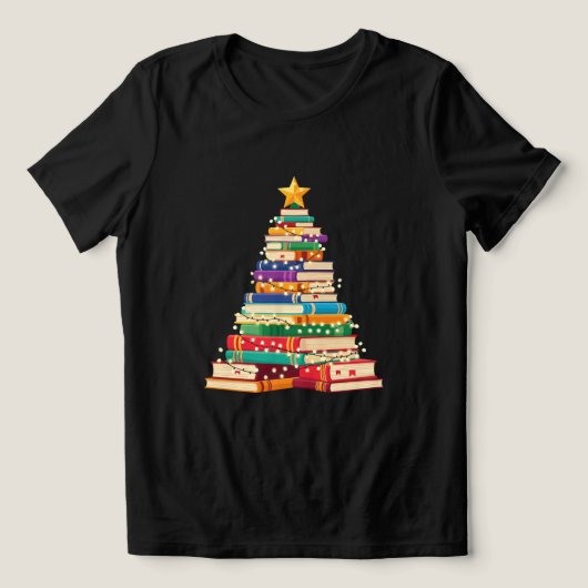 Whimsical Book Stack Christmas Tree Holiday トライブレンドＴシャツ (デザイン正面)