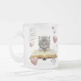 Whimsical Bookworm Kitten Two-Tone Mug – Magical フロストグラスマグカップ