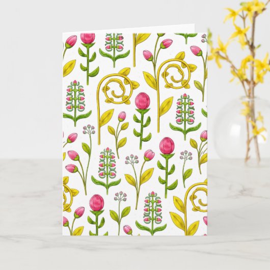 Whimsical Botanical Floral Pattern Blank カード (黄色い花)