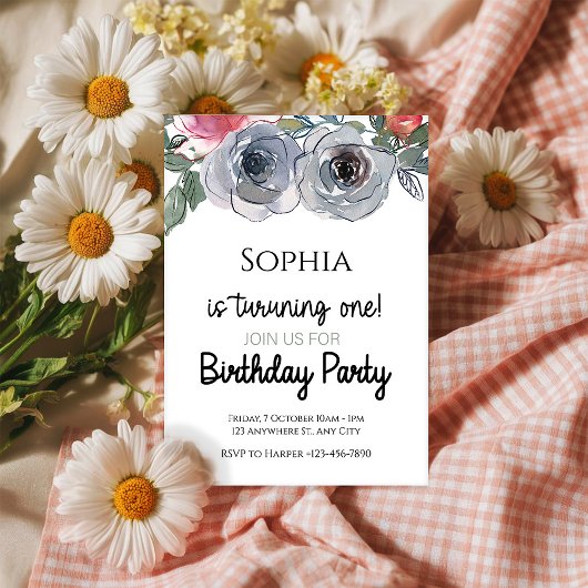 Whimsical Bouquet - 1st Birthday Invitation 招待状