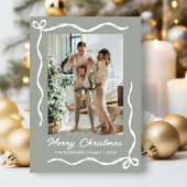 Whimsical Bow 2 Photo Sage Green Merry Christmas シーズンカード
