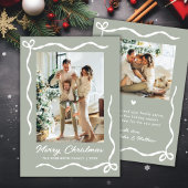 Whimsical Bow 2 Photo Sage Green Merry Christmas シーズンカード