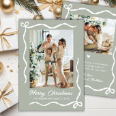 Whimsical Bow 2 Photo Sage Green Merry Christmas シーズンカード
