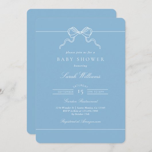 Whimsical Bow Baby Shower Boy invitation 招待状 (正面/裏面)