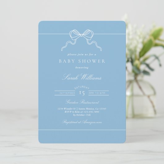 Whimsical Bow Baby Shower Boy invitation 招待状 (スタンド正面)