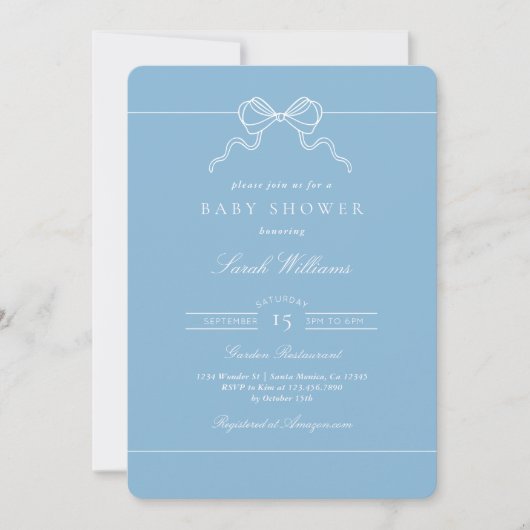 Whimsical Bow Baby Shower Boy invitation 招待状 (正面)