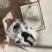 Whimsical Bow Black and White Graduation party 招待状
