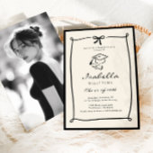 Whimsical Bow Black and White Graduation party 招待状