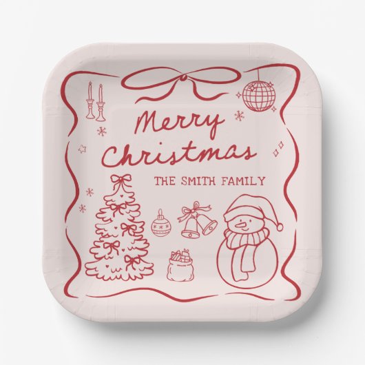 Whimsical Bow Christmas Party Paper Plates ペーパープレート (正面)