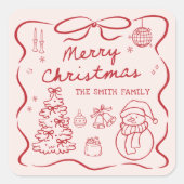 Whimsical Bow Christmas Party Sticker スクエアシール (正面)