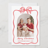 Whimsical Bow Christmas Photo Hand-Drawn シーズンカード (正面)