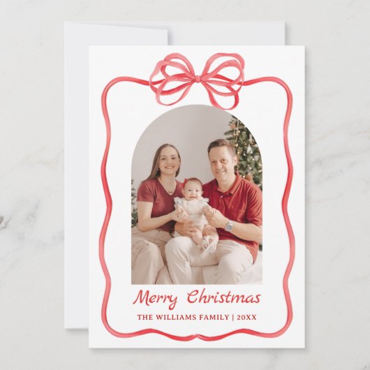 Whimsical Bow Christmas Photo Hand-Drawn シーズンカード (正面)