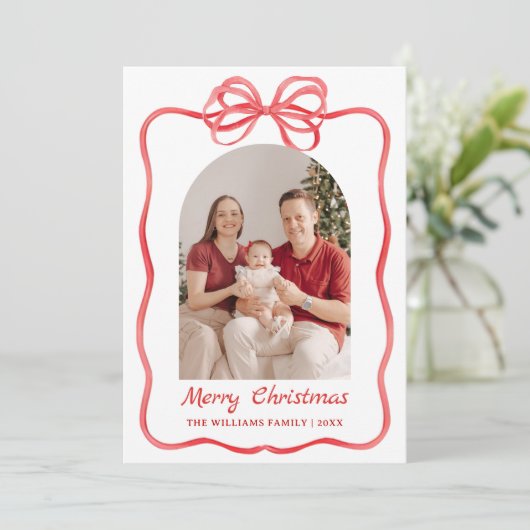 Whimsical Bow Christmas Photo Hand-Drawn シーズンカード (スタンド正面)