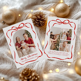 Whimsical Bow Christmas Photo Hand-Drawn シーズンカード