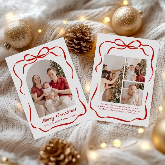 Whimsical Bow Christmas Photo Hand-Drawn シーズンカード