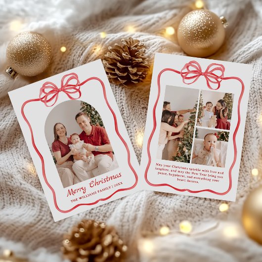 Whimsical Bow Christmas Photo Hand-Drawn シーズンカード