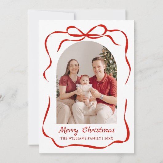 Whimsical Bow Christmas Photo Hand-Drawn シーズンカード (正面)