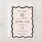 Whimsical Bow cursive border cake birthday 招待状 (正面)