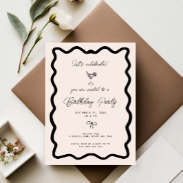 Whimsical Bow cursive border martini birthday  招待状
