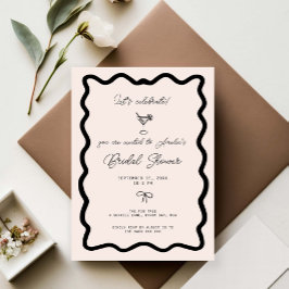 Whimsical Bow cursive border martini bridal shower 招待状