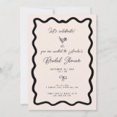 Whimsical Bow cursive border martini bridal shower 招待状 (正面)
