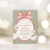 Whimsical bow Ducks Baby Shower with QR Code rsvp 招待状
