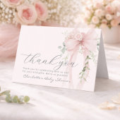 Whimsical Bow Floral Eucalyptus Baby Shower サンキューカード