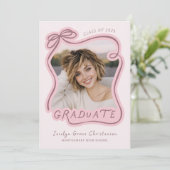 Whimsical Bow Frame Future Plans Pink Graduation 招待状 (スタンド正面)