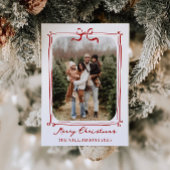 Whimsical Bow Frame Photo Holiday Christmas Card 招待状