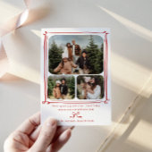 Whimsical Bow Frame Photo Holiday Christmas Card 招待状