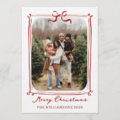 Whimsical Bow Frame Photo Holiday Christmas Card 招待状 (正面)
