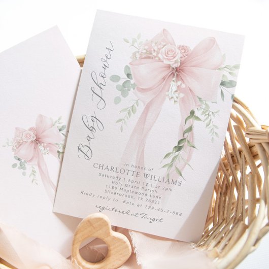 Whimsical Bow Gender neutral baby shower 招待状